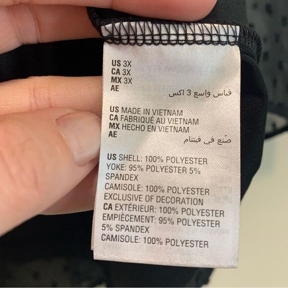 Style & Co black sheer Swiss dot and velvet blouse mixed media eyelet size 3x - Picture 5 of 8